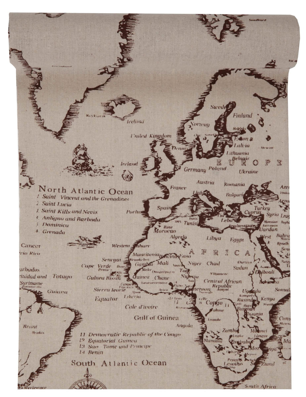 Chemin de table en coton carte de voyage pour décoration de fête beige imprimé monde