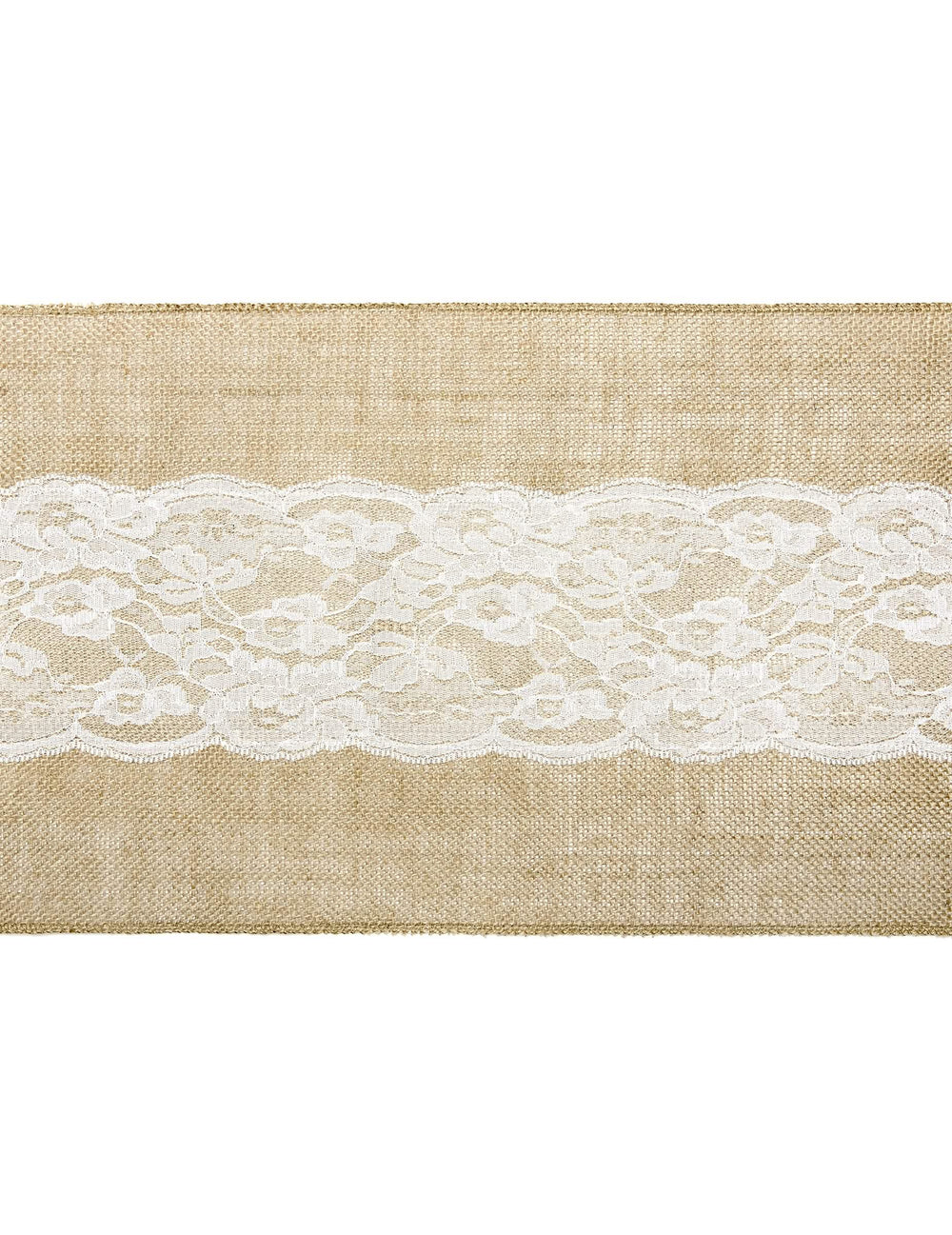 Chemin de table en jute centre dentelle naturel et blanc découpable