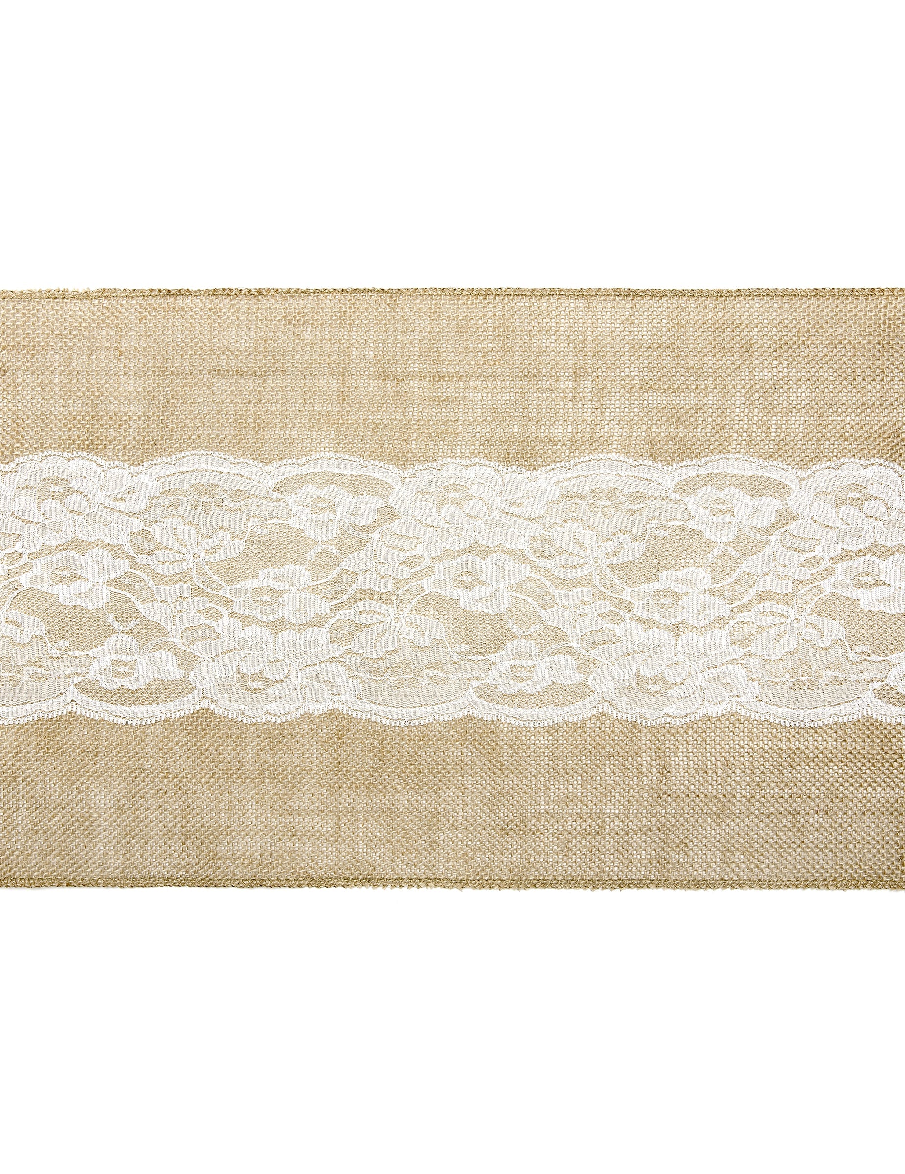 Chemin de table en jute centre dentelle naturel et blanc découpable