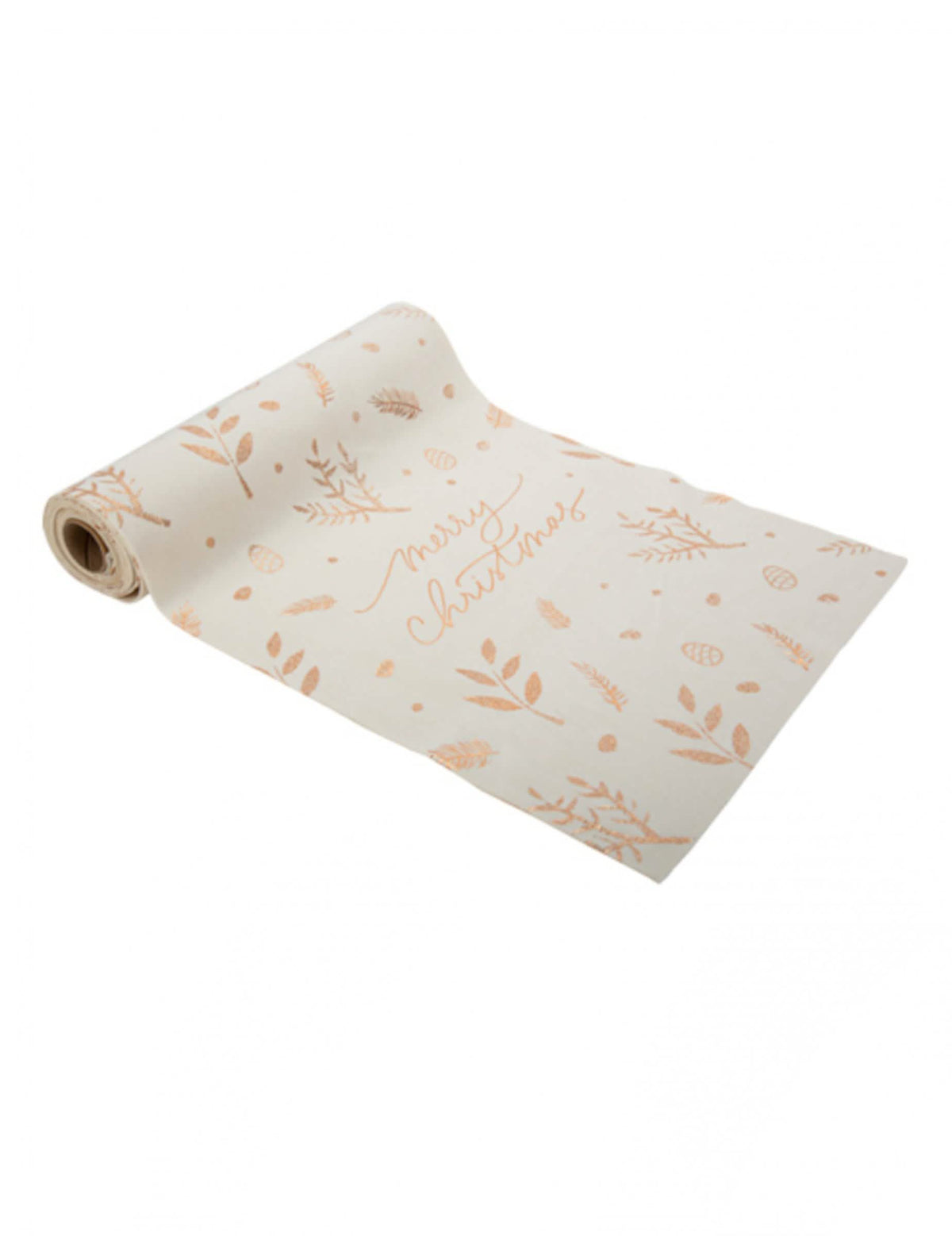 Chemin de table Merry Christmas velours blanc et rose gold