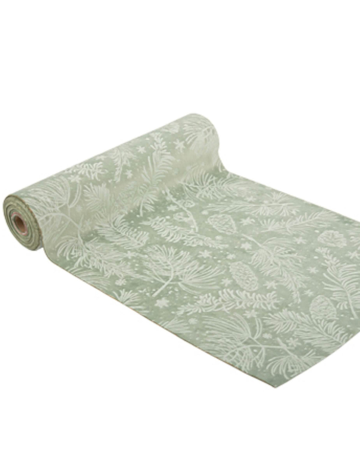 Chemin de table Noël botanique vert de gris à motifs floraux