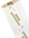 Chemin de table organza Joyeux Anniversaire pour fête blanc et doré pailleté