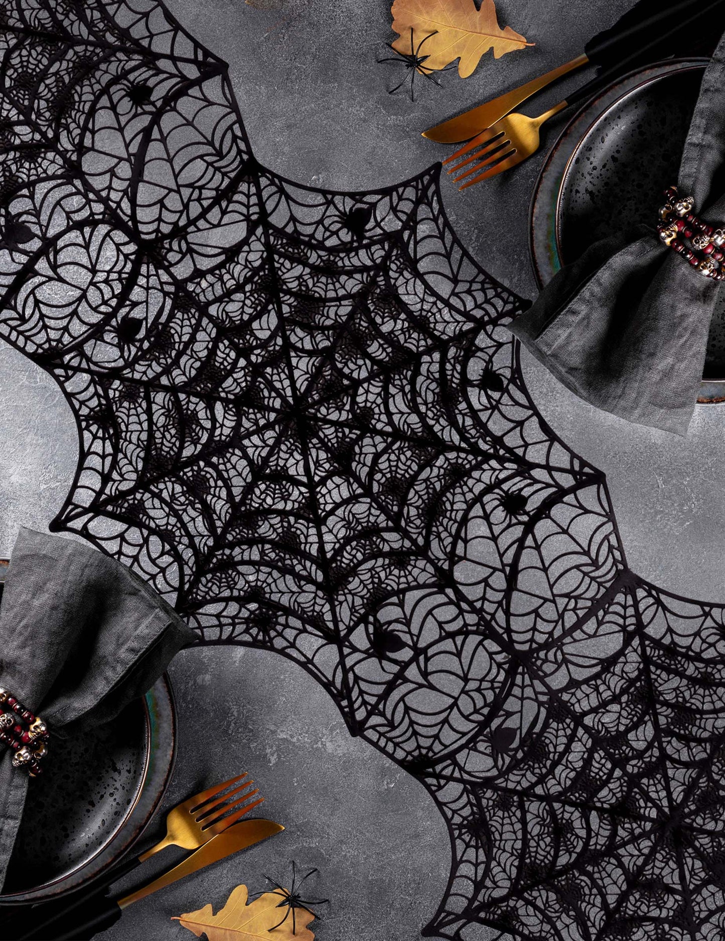 Chemin de table toile d'araignée pour Halloween noir en PVC