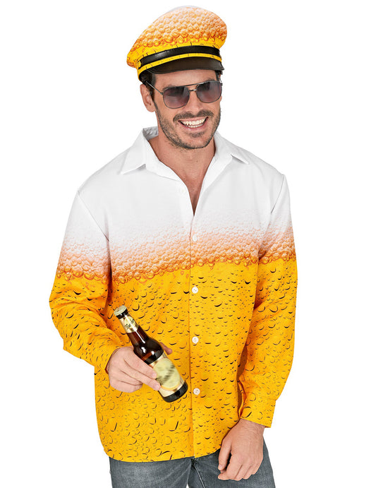 Vue de face de la chemise et chapeau bière pour adulte