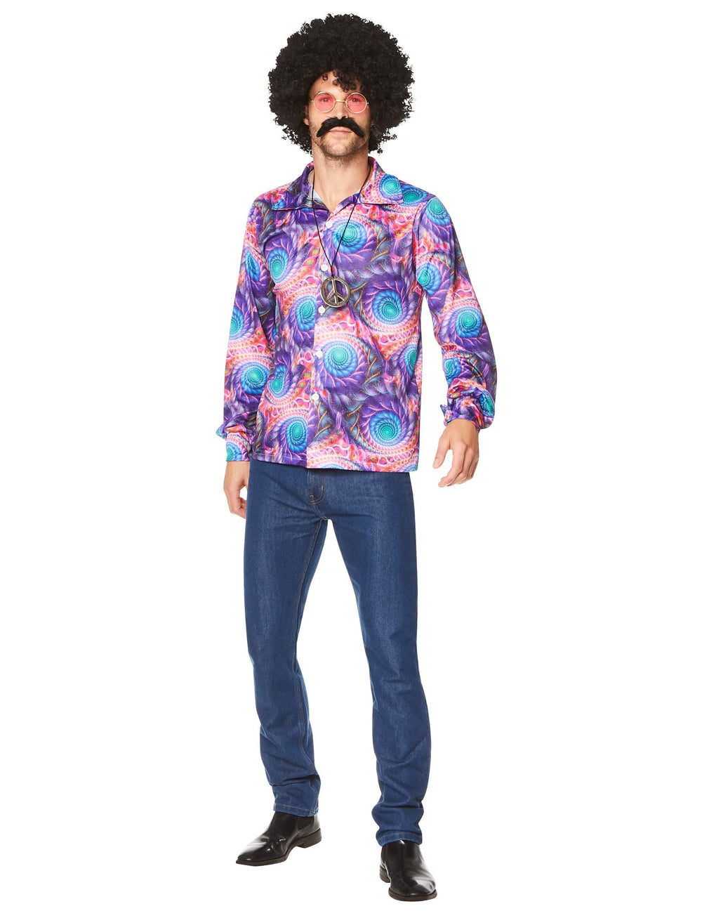 Psykedeelisen hippipaidan edestä, miehet
