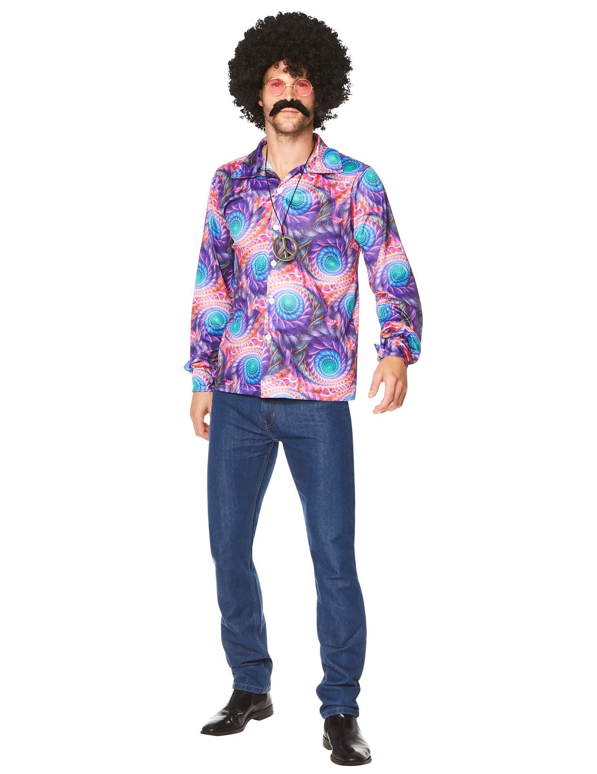 Psykedeelisen hippipaidan edestä, miehet