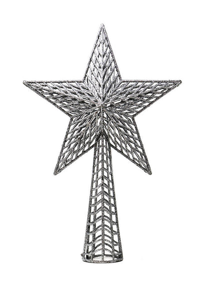Cimier de sapin étoile pour décoration de Noël argentée pailletée