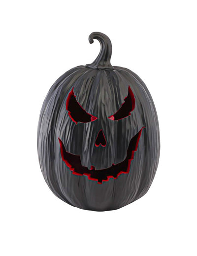 Koristeellinen demonikurpitsa mustaa ja punaista hartsia LED-valolla 21 x 21 x 29 cm
