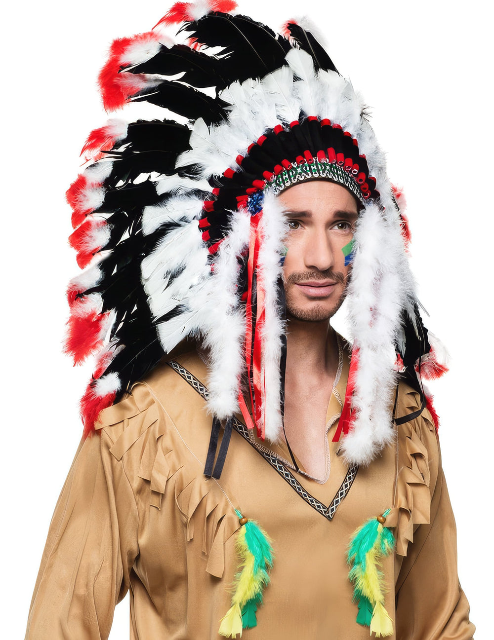Coiffe d'indien luxe pour adulte noir blanc et rouge