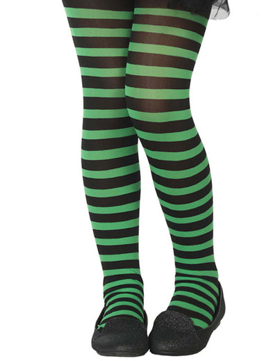 Collant rayé pour enfant vert et noir