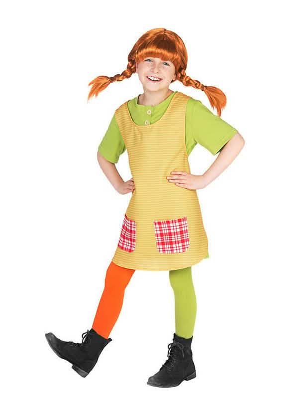 Yleiskuva käytettynä täydellisen Pippi Pitkätossu -asun kanssa Collants Fifi Brindacier