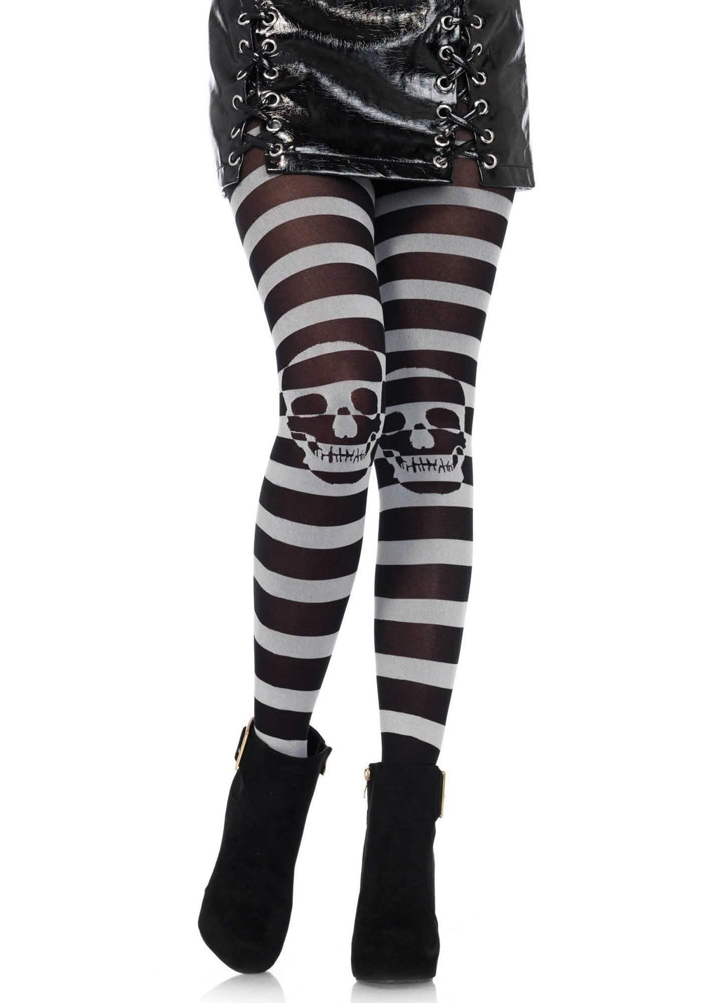 Collants rayés crâne pour femme noir et gris