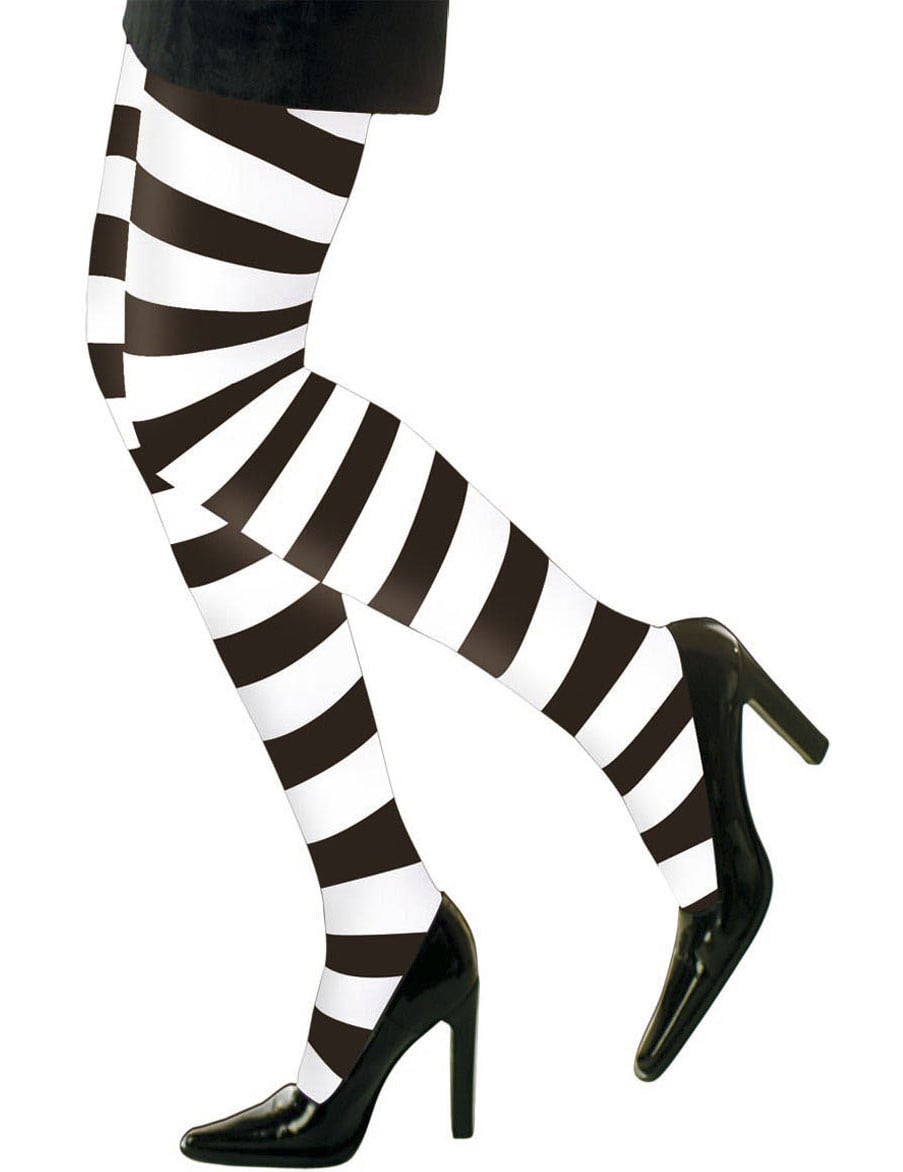 Collants rayés pour adulte noir et blanc
