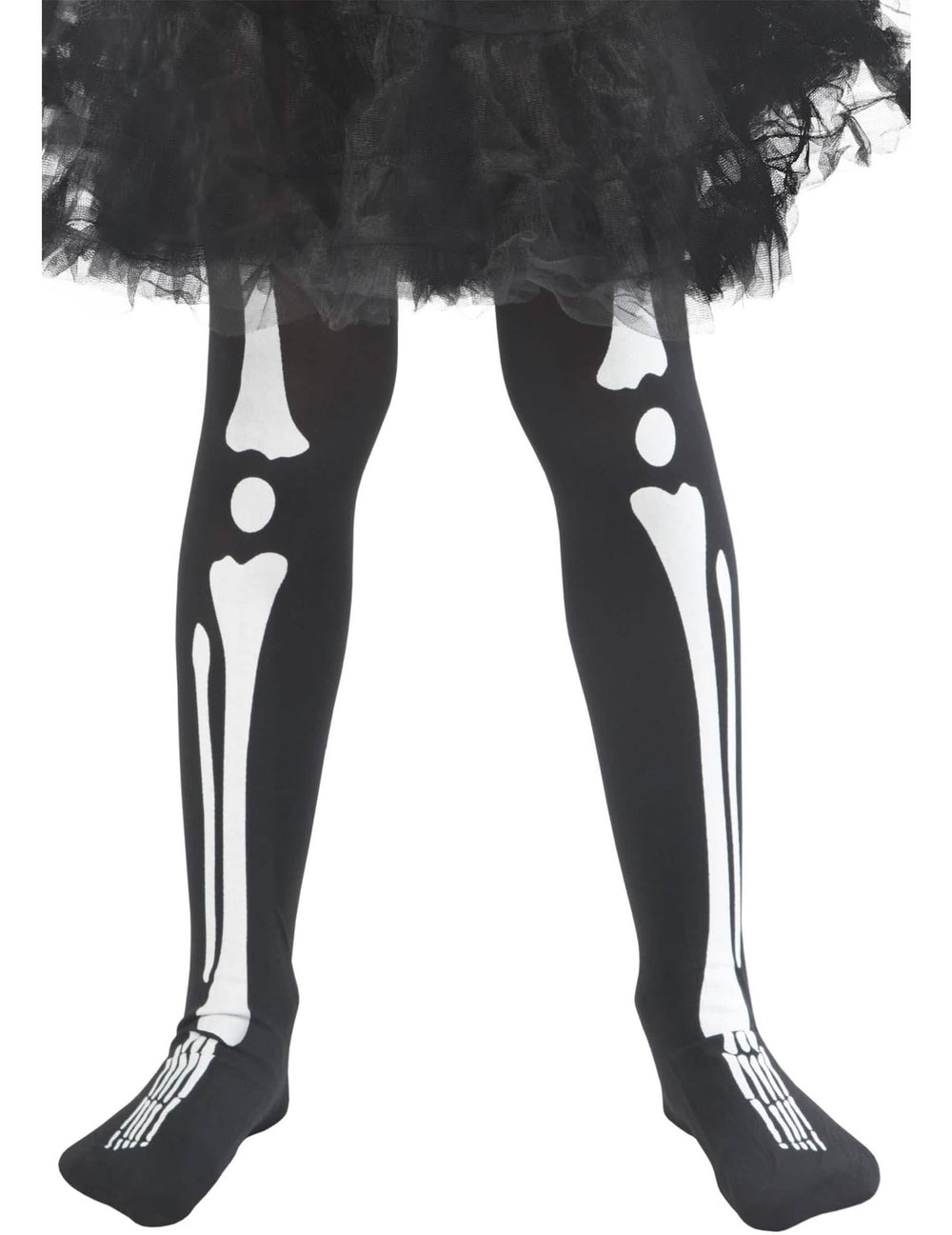 Lähikuva halloween-sukkahousujen luuprintistä jaloissa