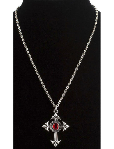 Collier vampire gothique pour adulte argenté avec pierre rouge