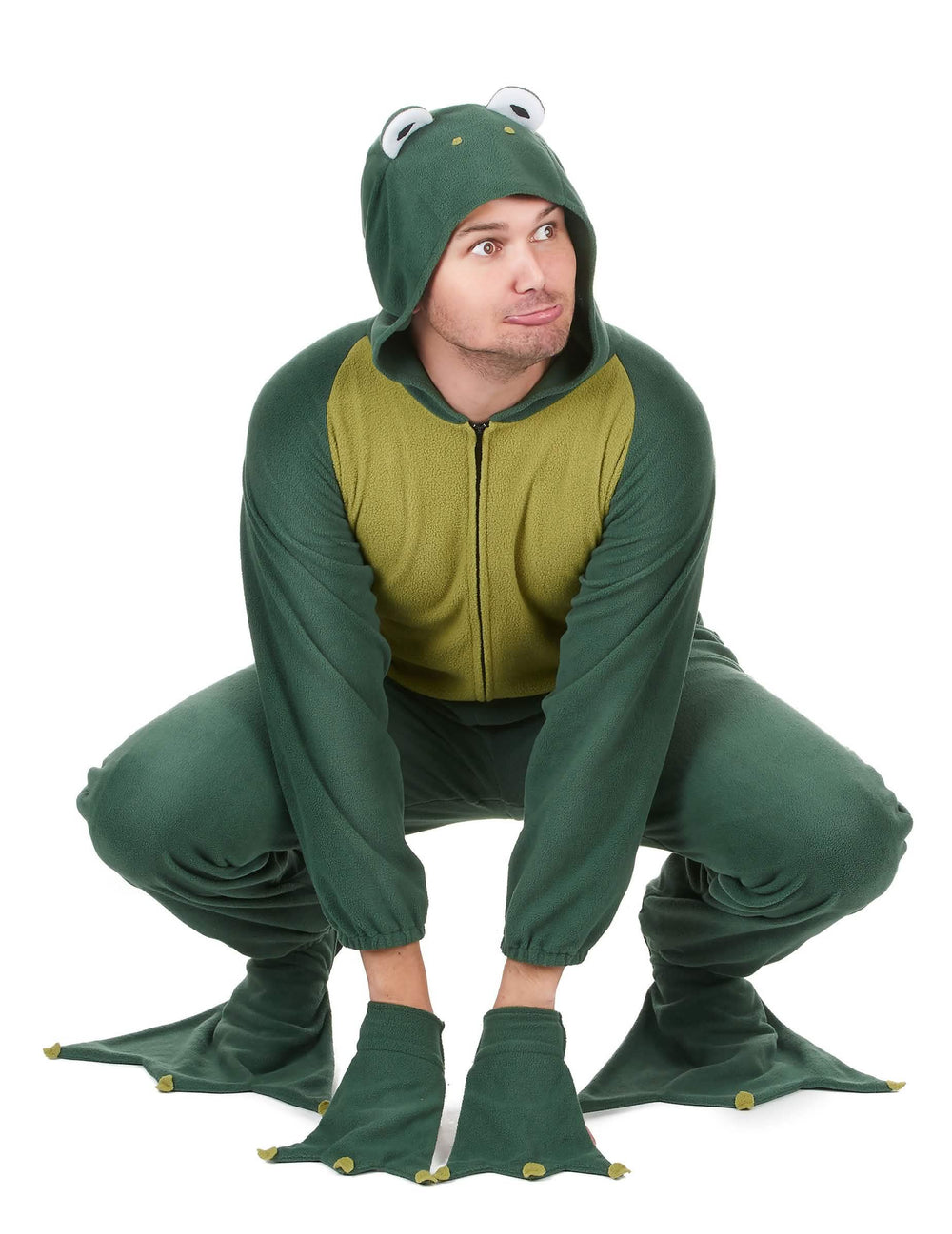 Sammakkohaalari hupulla miehet vihreä ja keltainen räpylöillä