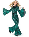 Combinaison disco pour femme turquoise à paillettes avec ceinture