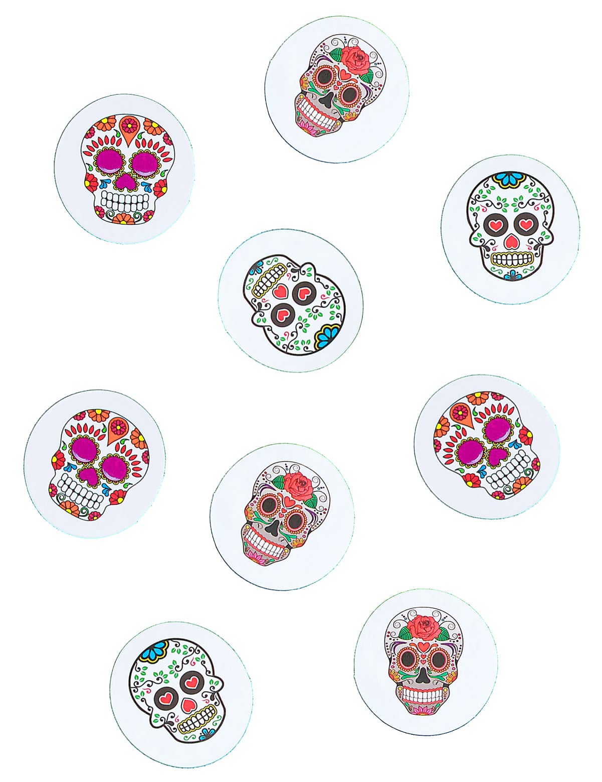 Confettis de table papier Dia de los muertos multicolores avec motifs de têtes de mort