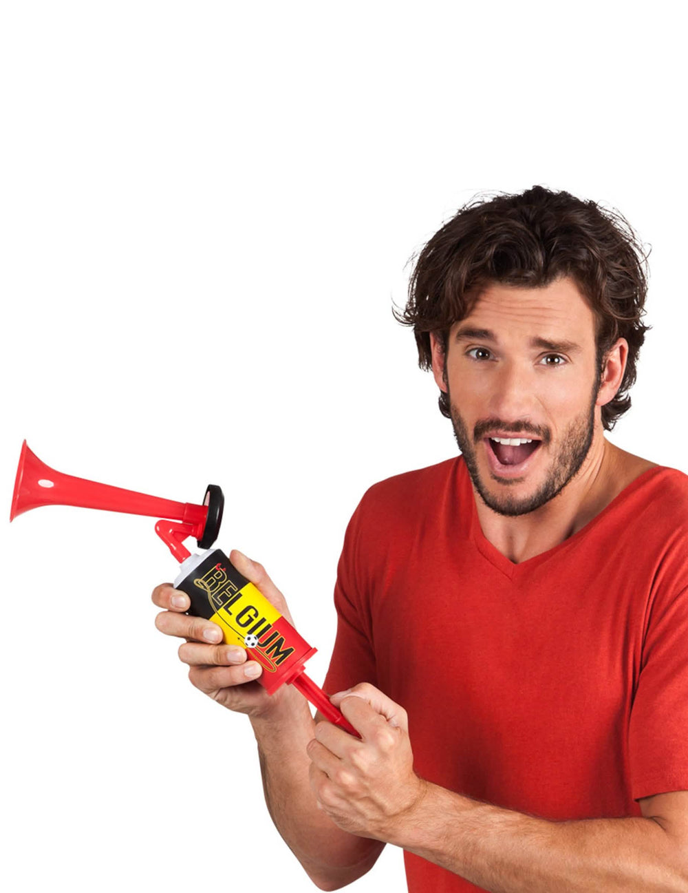 Corne de brume supporter Belgique pour adulte rouge avec pompe manuelle
