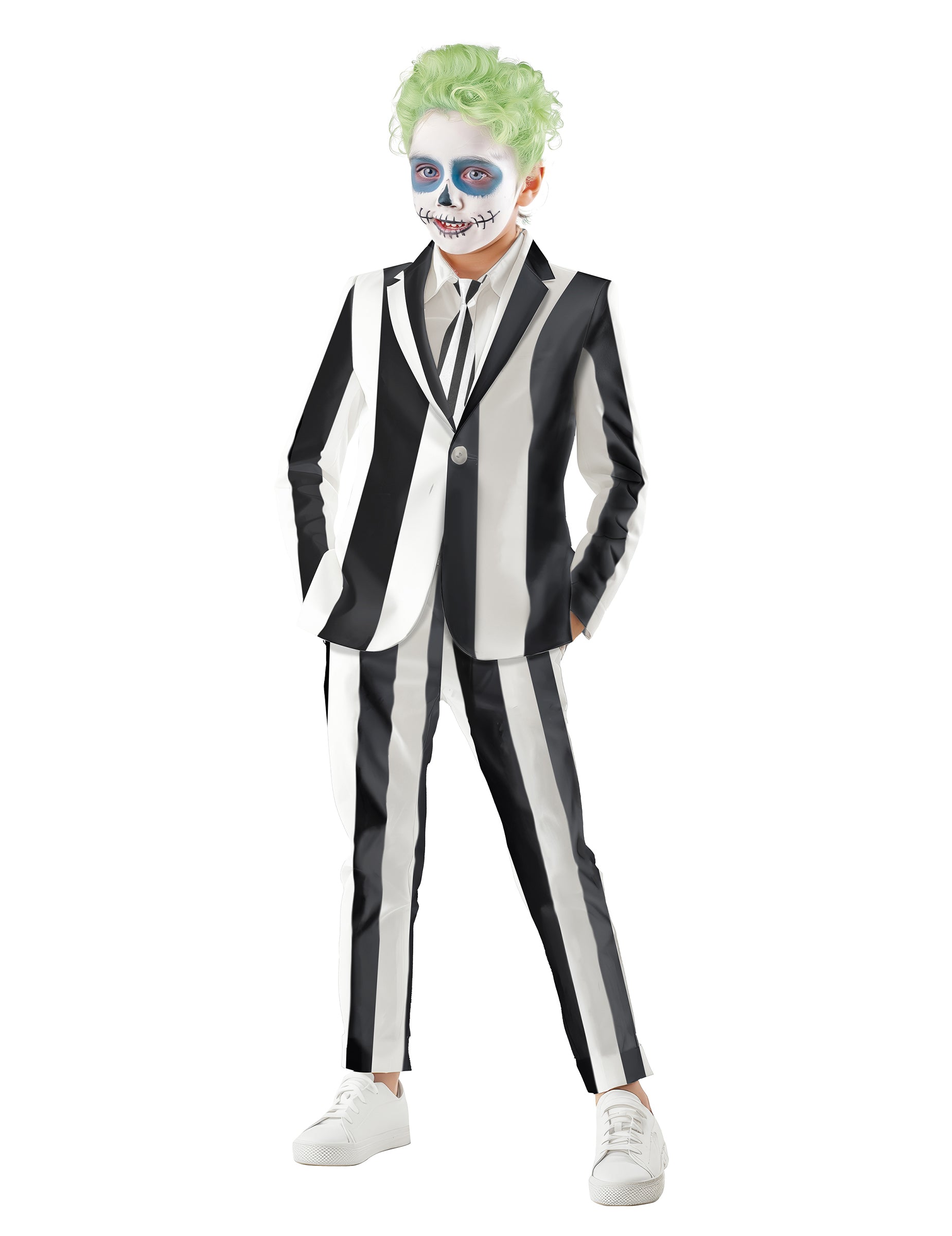 Vue d'ensemble du costume de fantôme à rayures pour enfant