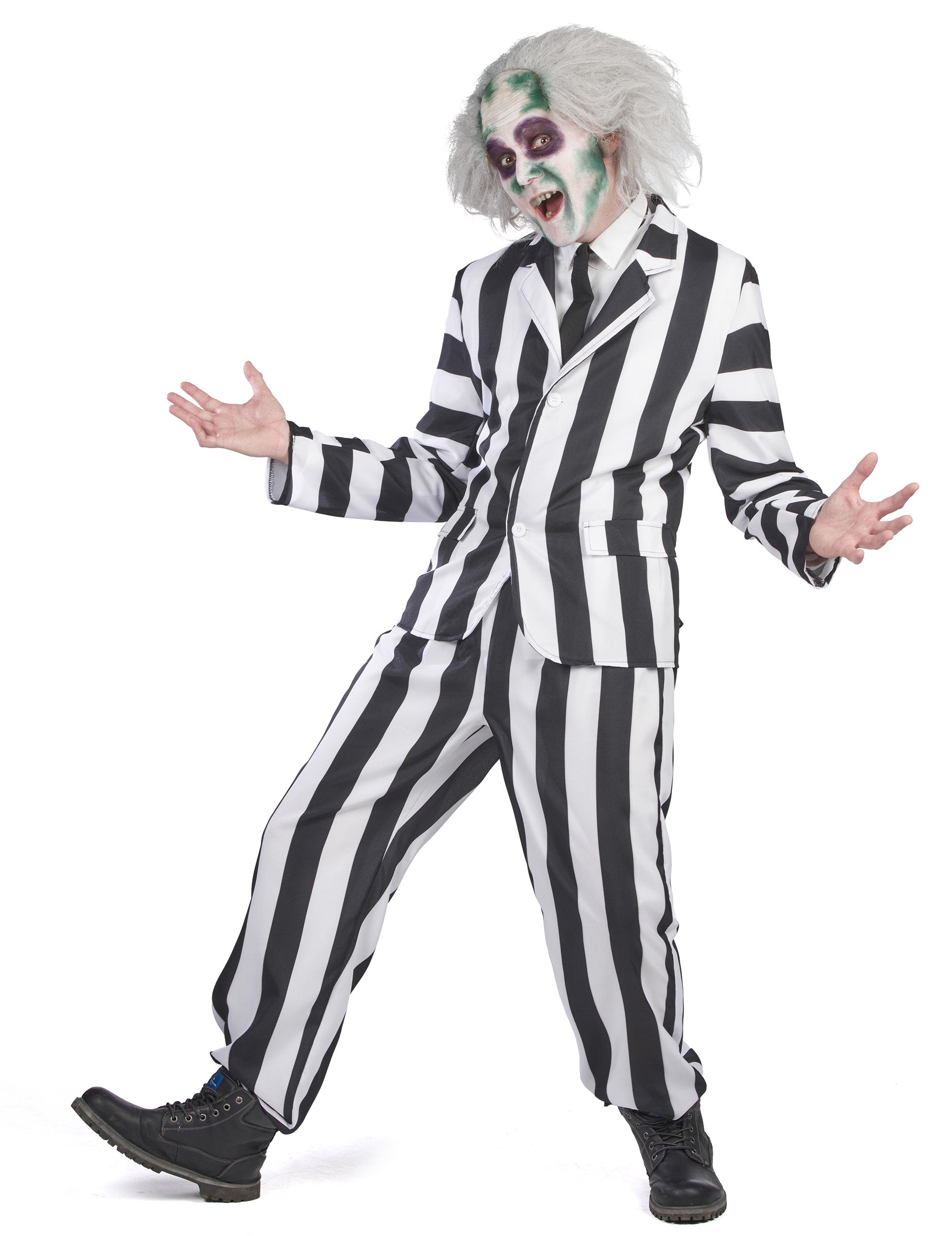 Costume de fantôme pour adulte rayé noir et blanc