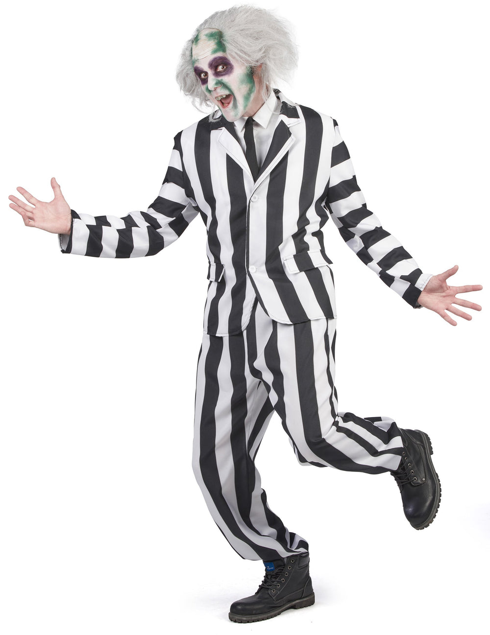 Pose dynamique du costume de fantôme rayé