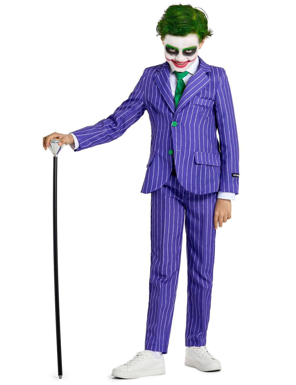 Mr. Joker -festivaaliasu lapsille violetti raidallinen vihreällä solmiolla