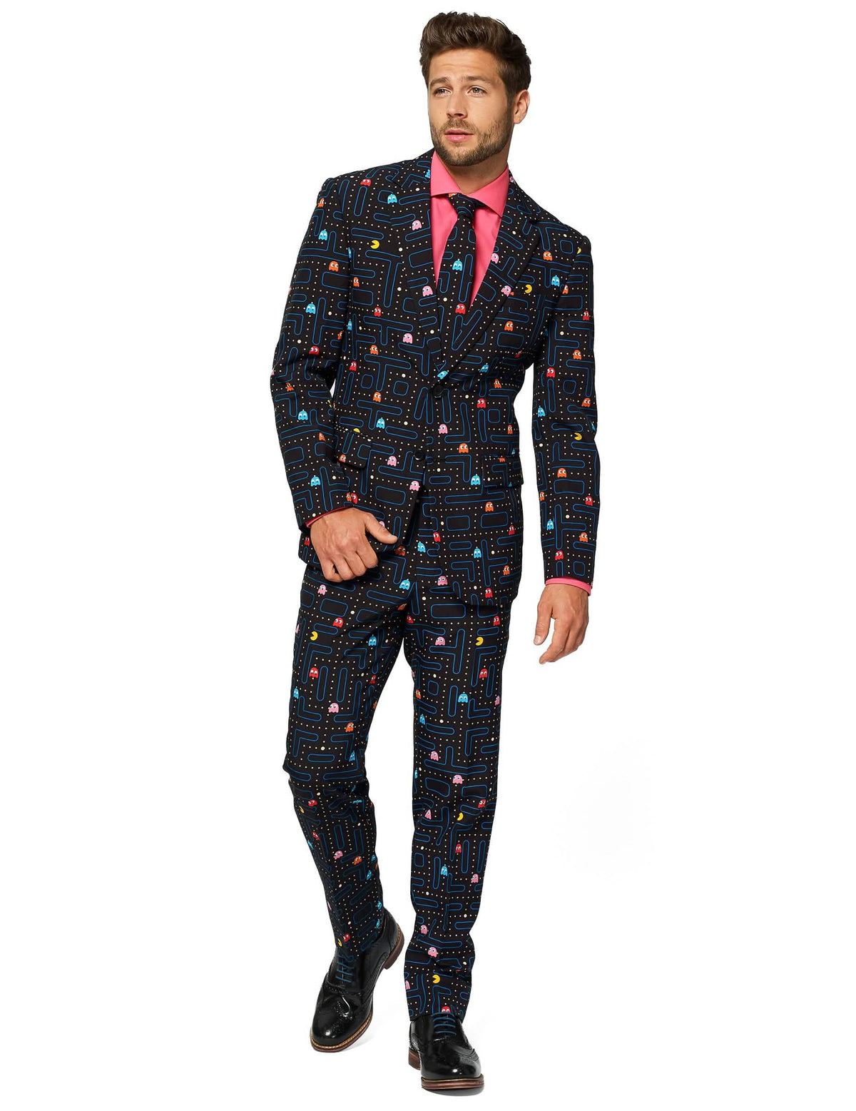 Mr. Pac-Man -juhlapuku miehet musta labyrinttikuvioinnilla Opposuits