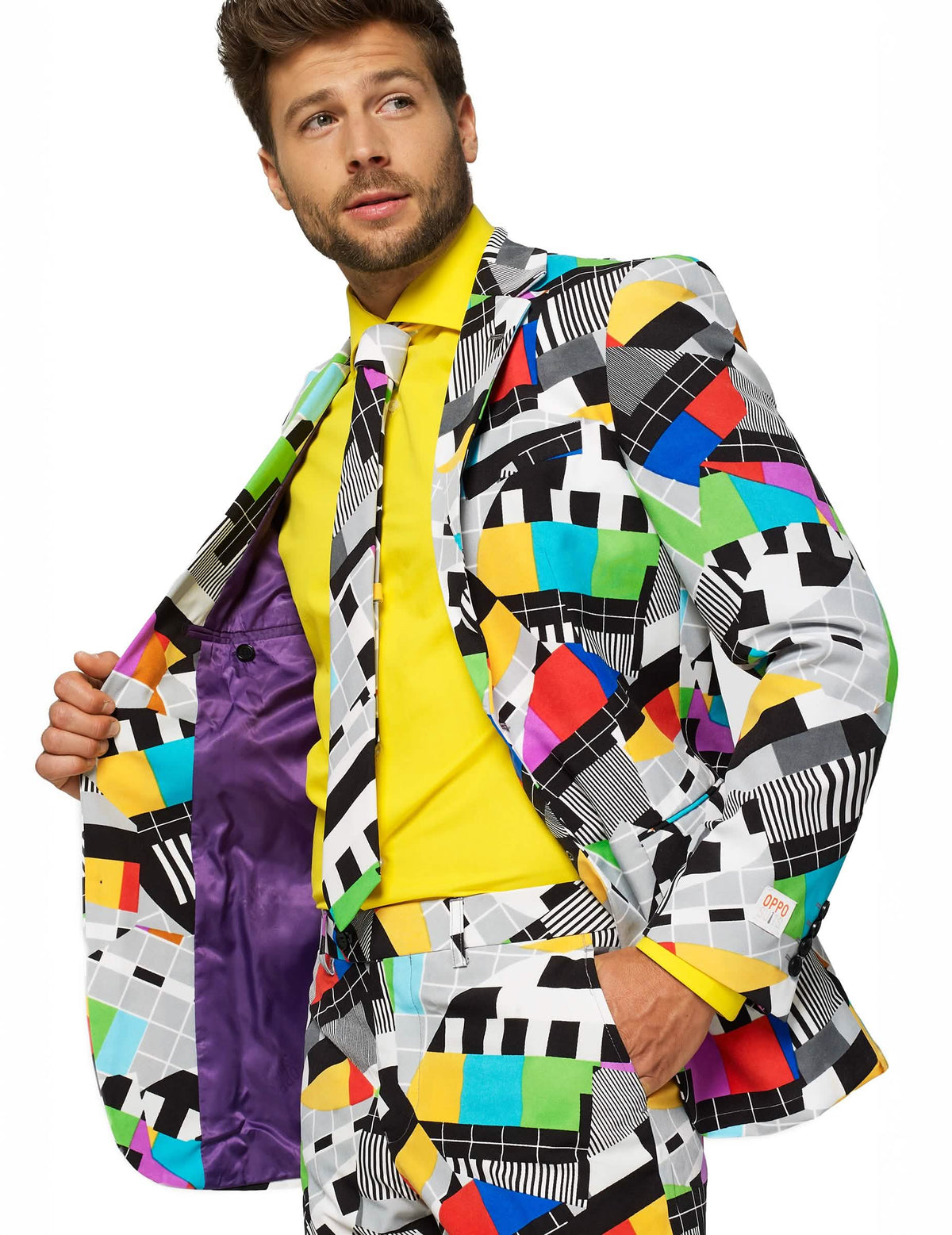 Mr. Technicolor Opposuits -puvun takin violetin vuoren yksityiskohta miehet