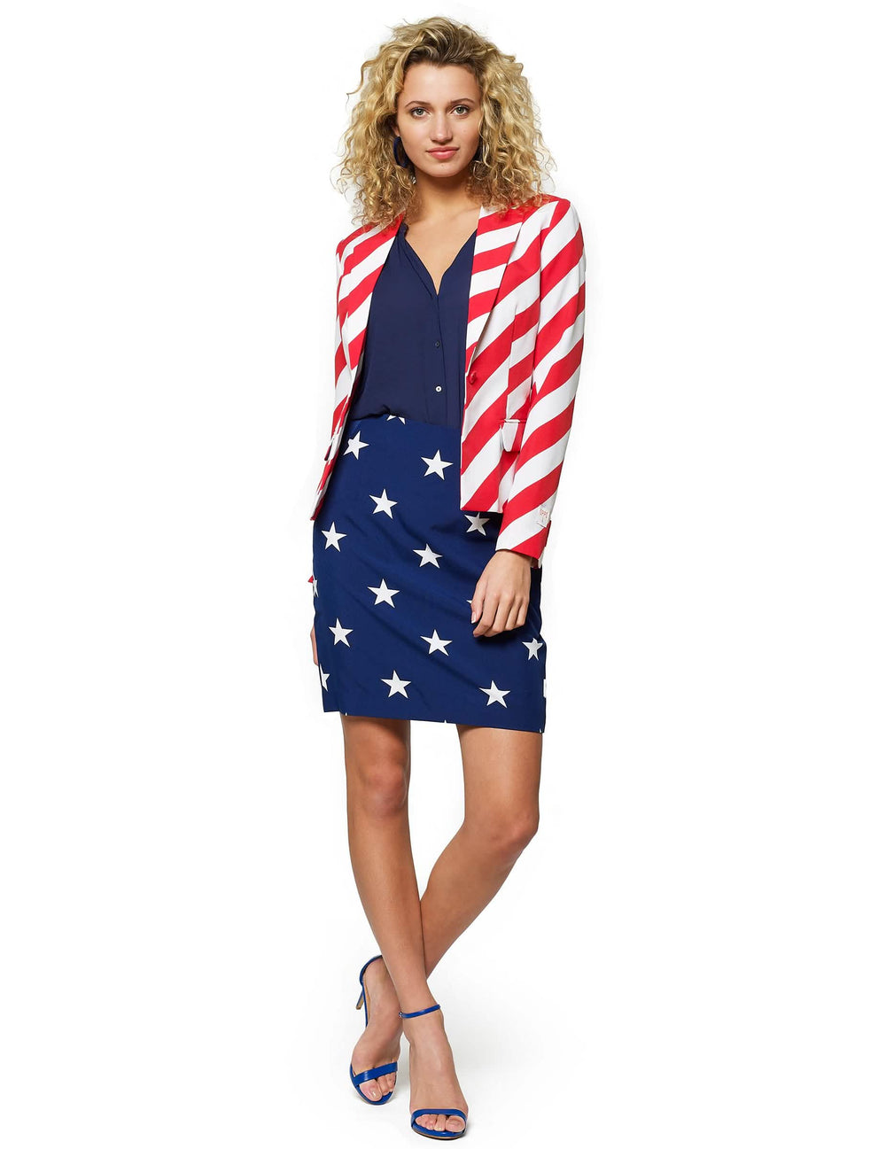 Costume Mrs. America Opposuits naiset tähdet ja raidat sininen valkoinen punainen