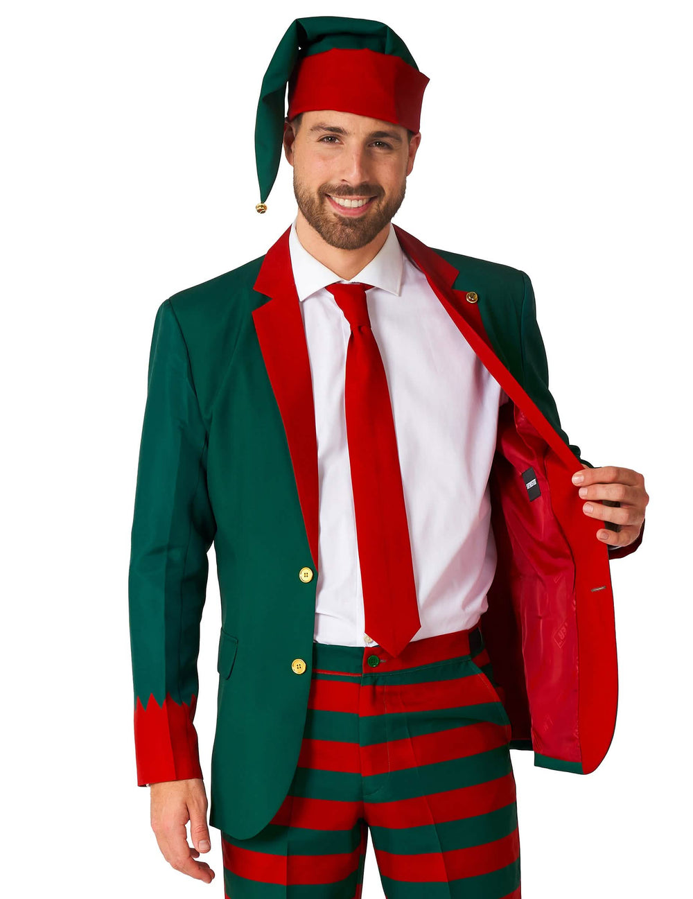 Détail de la doublure de la veste du costume Elfe du Père Noël Suitmeister