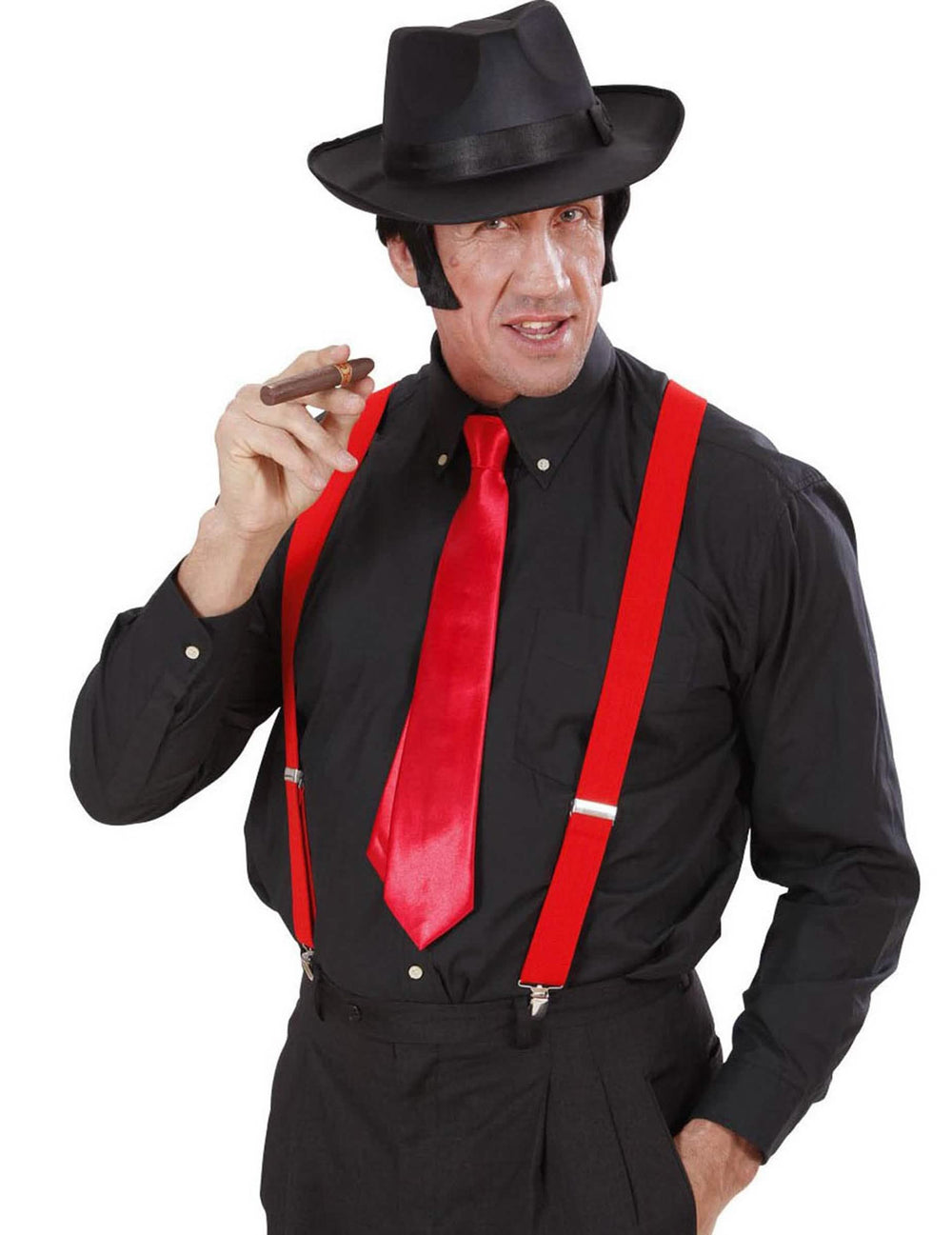 Cravate de gangster pour homme rouge satinée