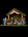Crèche de Noël lumineuse avec 8 santons multicolore en bois et mousse