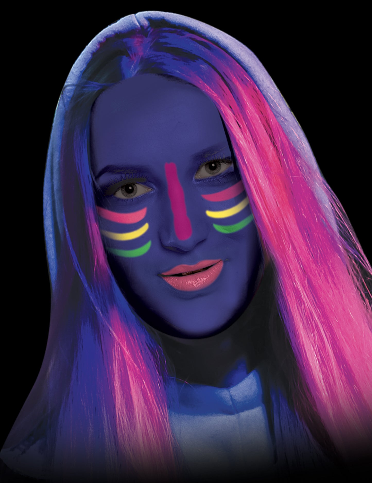 Exemple d'application de la crème de maquillage néon pour adulte rose fluorescente