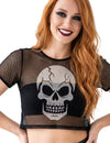 Musta verkkokankainen crop top pääkallolla aikuinen