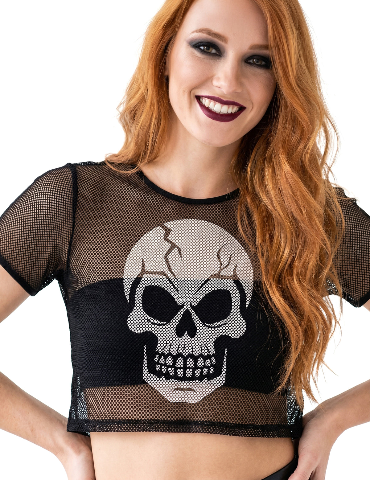Musta verkkokankainen crop top pääkallolla aikuinen