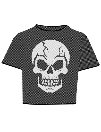 Musta verkkokankainen crop top pääkallolla aikuinen