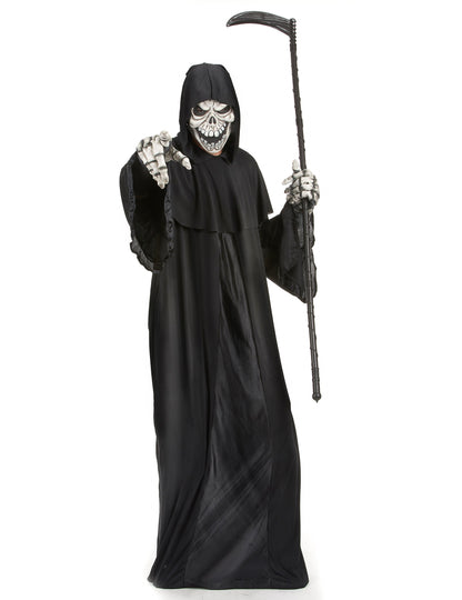 Déguisement de faucheuse pour homme noir avec masque de squelette et faux
