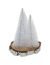 Décoration sapins blancs sur rondin pour centre de table blanc