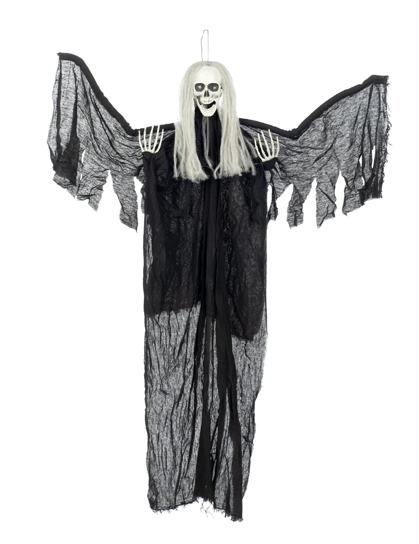 Vue de face avec bras levés de la décoration à suspendre ange noir de la mort