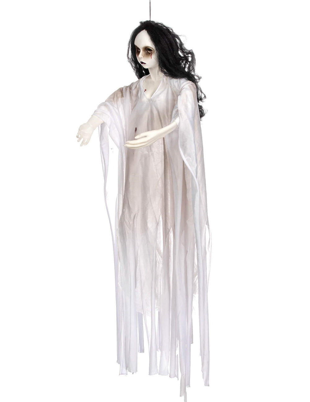 Sivulta näkyvä näkymä valkoisesta lady koristelusta ripustettavaksi halloweenia varten