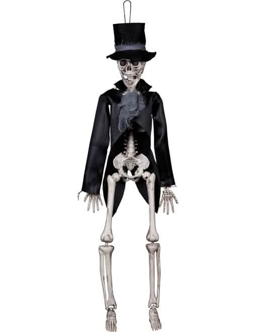 Squelette à suspendre marié gothique pour Halloween noir avec chapeau haut de forme