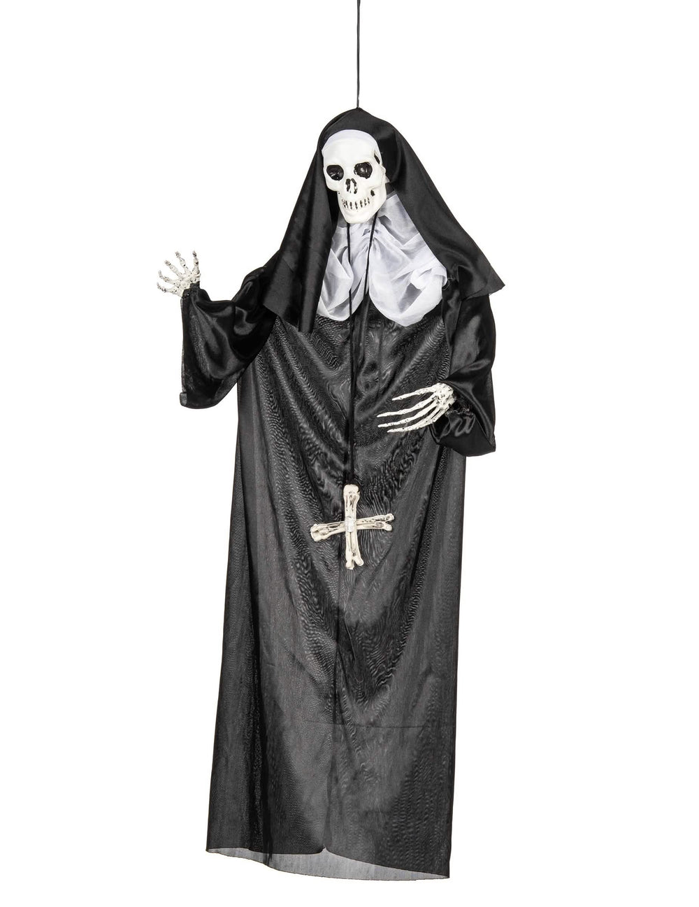 Décoration à suspendre nonne pour Halloween noir et blanc avec squelette