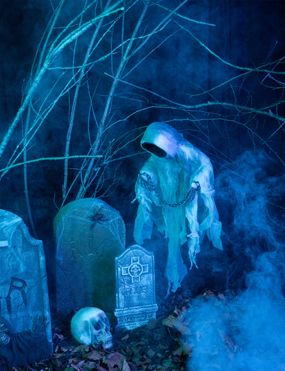 Décoration à suspendre squelette enchaîné pour Halloween blanc et bleu lumineux