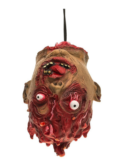 Décoration à suspendre tête de zombie pour Halloween rouge et marron ensanglantée