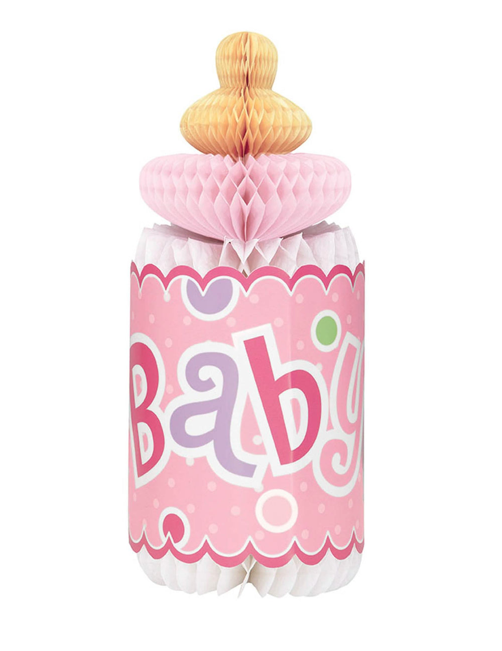 Décoration de table alvéolée biberon baby shower pour fille rose