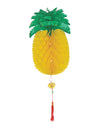 Décoration ananas alvéolé pour fête jaune et verte avec pompon rouge