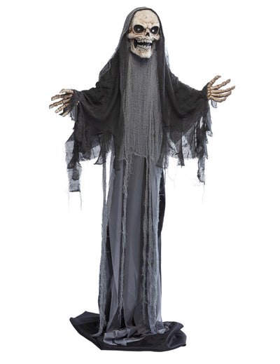Décoration animée faucheur extensible pour Halloween noir et gris avec mouvement