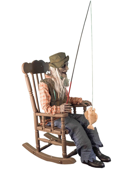 Animoitu koriste kummitteleva kalastaja keinutuolissa liikkeellä 67 x 95 x 185 cm