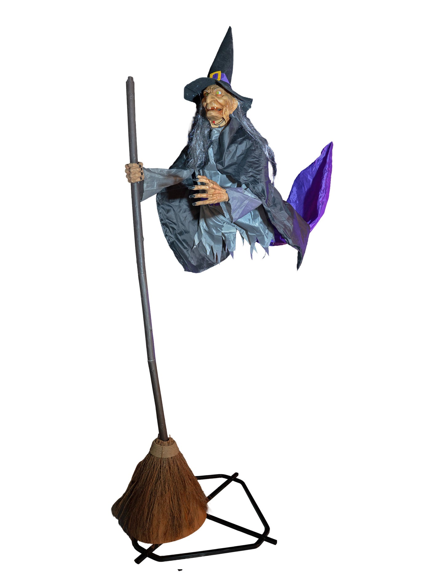 Décoration animée sorcière volante pour Halloween noire et violette